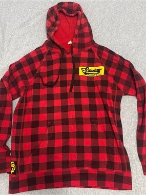 Sundog Red Plaid Hooded Sweatshirt Medium